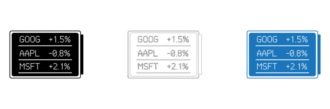 Stock market price changes on digital screens isolated on transparent background, Vector