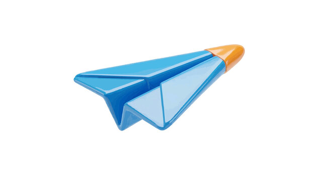 Vector illustration of 3d blue paper airplane with orange nose on a transparent background