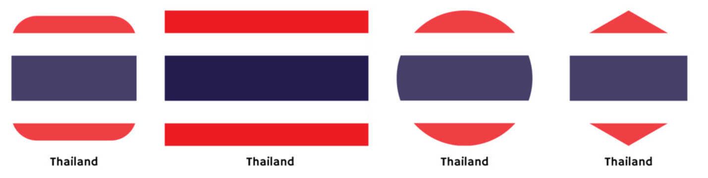 Thailand flag vector SVG in circle and square curved flag shapes with transparent background. Editable, scalable national flag design for branding, web, print, and digital media.