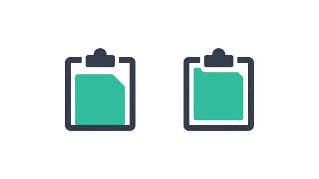Orthogonal rectangular constructs of dual clipboards featuring matte green pigmentation and charcoal outlines