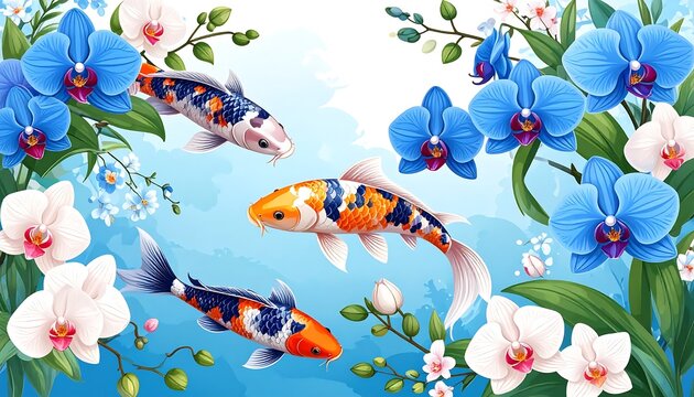 Colorful floral pattern with butterflies and dragonflies.