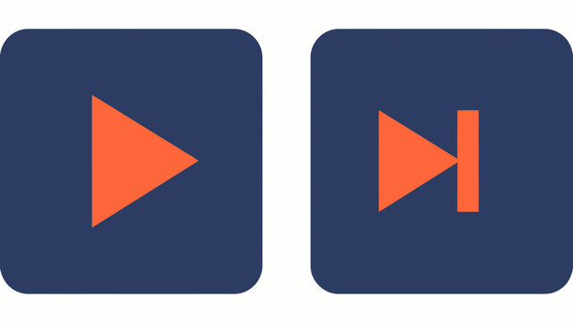 High contrast orange geometric symbols on dark blue matte planar surfaces with rounded corner edges
