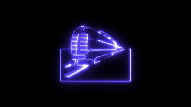 Abstract glowing neon train icon animation on black background. 4k video