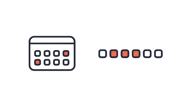 Grid based arrangement of square modules with red pigment markers and linear alignment on white background