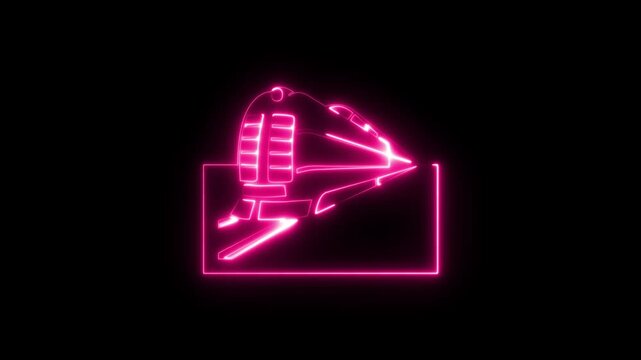 Abstract glowing neon train icon animation on black background. 4k video