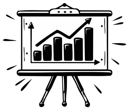 Hand Drawn Growing Bar Chart on Flip Chart Easel Stand Demonstrating Progress or Improvement