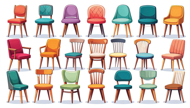 Collection of various colorful chairs.