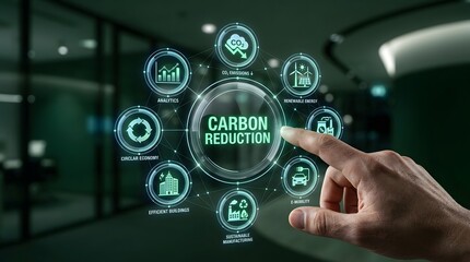 Obraz premium Carbon Reduction Concept With Circular Icons And Approaching Hand