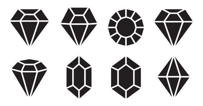 Set of luxury diamond silhouettes in various styles and cuts on clean transparent background file.