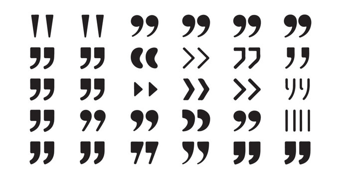 Grid of different quotation marks and geometric symbols for modern typographic layouts and interface.