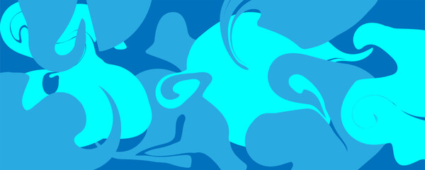 Abstract blue background featuring organic fluid shapes, dynamic liquid waves, and cyan camouflage patterns © Choirul Anwar