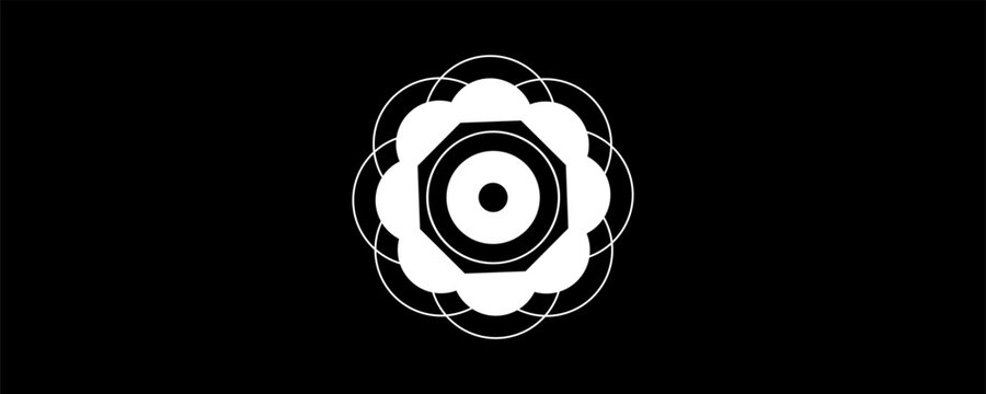 Abstract geometric flower or mandala vector logo icon. Modern minimalist black and white graphic design template suitable for branding, tech, yoga, wellness, or creative studios.