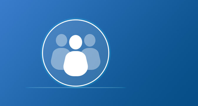 People icon isolated on a blue background. People symbol. White circle with people.