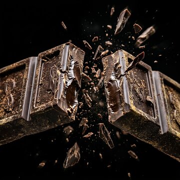 Cracking Chocolate Bar Against Black Chocolate