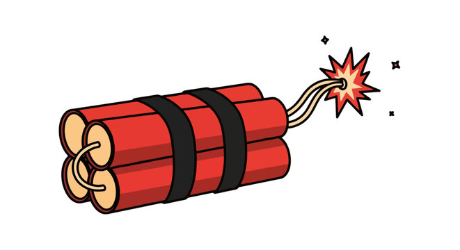 Red tnt bundle dynamite vector with lit fuse and spark