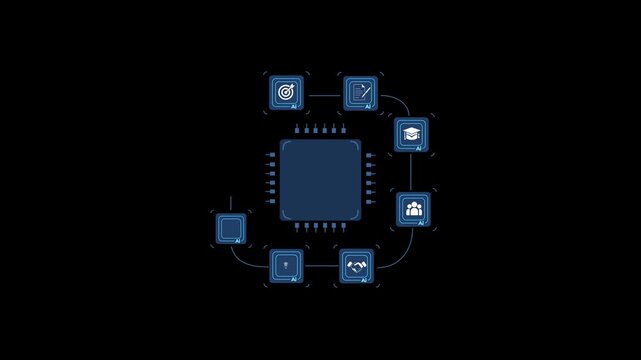 AI chip held by circuit connections spreading outward. Digital technology concept showing artificial intelligence hardware and futuristic semiconductor innovation. on transparent background.