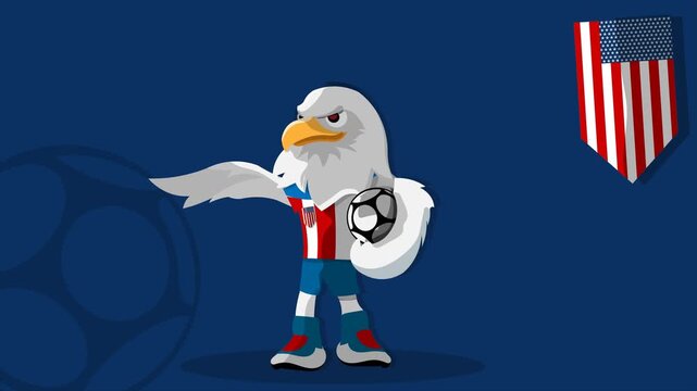 4k animation of american team customized mascot with a dignified bald eagle