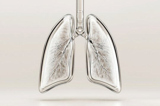 Transparent glass lungs with internal bronchioles and alveoli, symbolizing health and respiratory system.