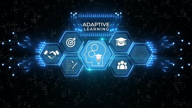 E learning technology concept. Online education, webinar, online courses..AI and machine learning enhance personalised learning. Digital training to employee, learning of concept.
