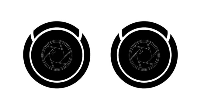 Minimal black silhouette icon, simple flat vector, bold black shape, no, no shading abstract camera shutter lens icon vector illustration on a, flat icon style