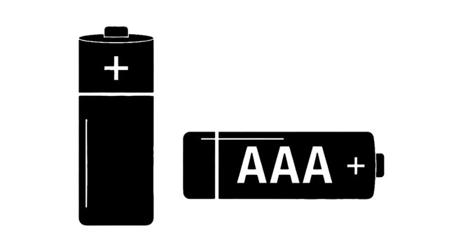 Minimal black silhouette icon, simple flat vector, bold black shape, no, no shading aa and aaa battery icons on a, flat icon style