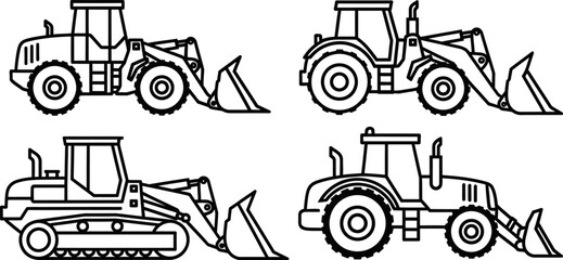 Heavy equipment line drawings four construction vehicles © MdLatifur