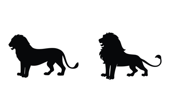 Lion wild animal silhouettes, lion, tiger and panther silhouette vector set