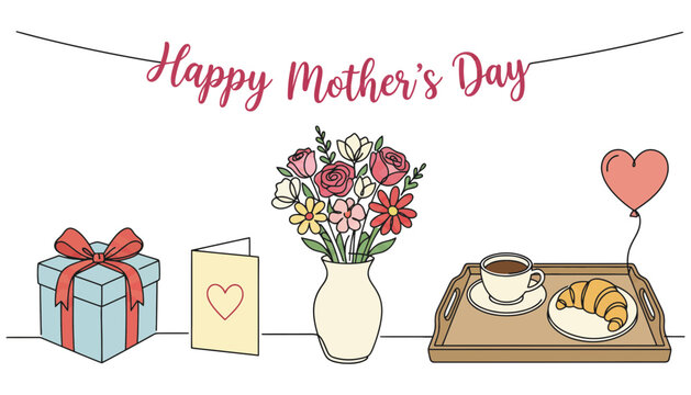 Happy mother day celebration breakfast and gift graphic