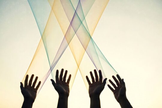 Divine Touch Motif Dramatic close‑up of layered hands reaching into a warm, radiant glow, ideal for editorial features on faith healing, testimony stories, and spiritual renewal campaigns.