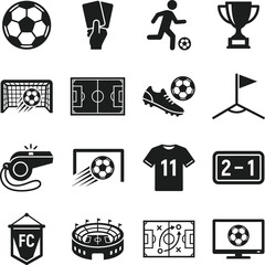 Soccer football icons set with flat black sports symbols © MUHMUDABEGUM