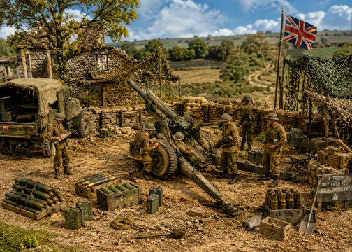 British Royal Artillery Gun Position Diorama at Sunset