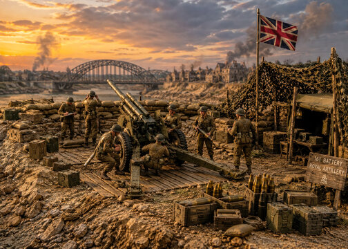 British Royal Artillery Gun Position Diorama at Sunset