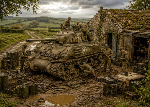 US Sherman Tank Maintenance Diorama