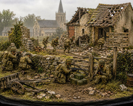 Allied Infantry Patrol In Normandy Village