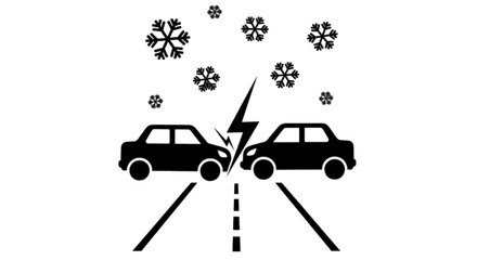 Fototapeta premium Minimal black silhouette icon, simple flat vector, bold black shape, no, no shading car accident on a snowy road, winter driving hazard, vector illustration on a, flat icon style