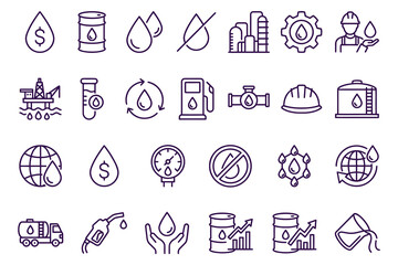 Fototapeta premium Energy and oil industry icons set with symbols for business, finance, and ecology on white background