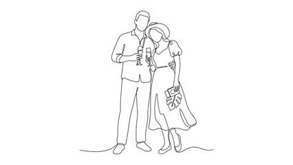 Obraz premium Continuous line drawing of a couple.
