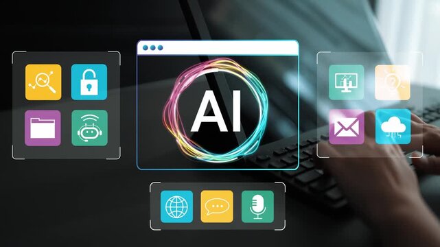 Modern Digital Concepts of Artificial Intelligence Featuring Technology Interface with Colorful Icons and Keyboard Input Gluon.