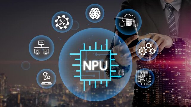 Futuristic Technology Concept of Neural Processing Unit Symbol with Digital Elements Representing Artificial Intelligence and Data Analysis. Entropy.