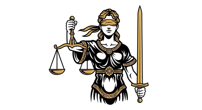 Lady Justice holding a scale and sword illustration