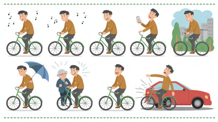 Naklejka premium Diverse group of people riding bicycles in a park setting Vector