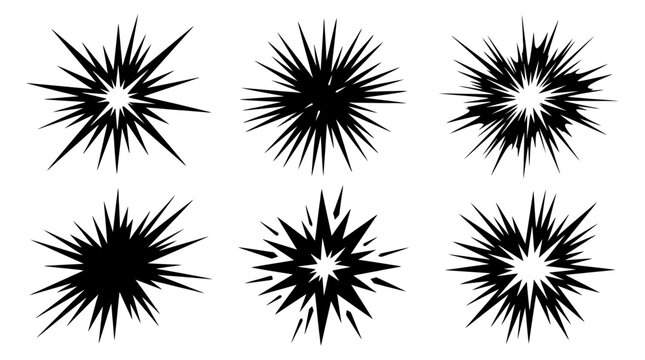 Collection of six black explosion burst icons.