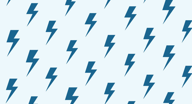Seamless pattern of simple blue lightning bolt symbols on a light background representing electricity power and energy.