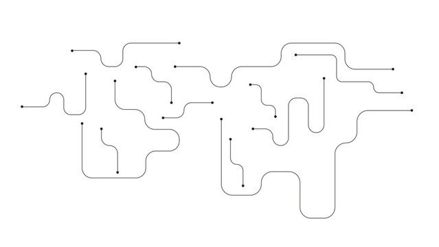 Minimal Abstract Circuit Line Background with Continuous Curved Paths and Connected Nodes in Modern Technology Style