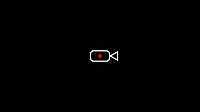 white color video recording icon animation.Video recording icon animation on black background. 4k video.