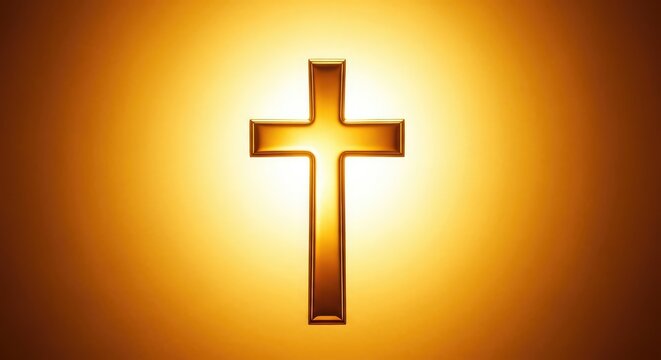 A gleaming golden cross radiates light against a soft, textured amber background, creating a peaceful and spiritual atmosphere of hope, inspiration, polished, atmosphere