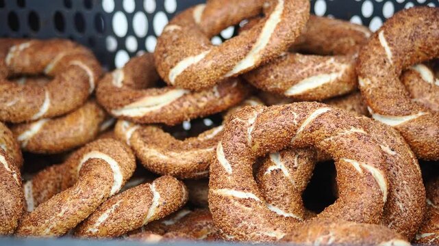 Enjoying simit in a street market in Istanbul