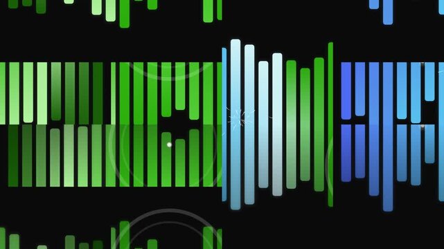 sound wave graphics, colorful bars on black background