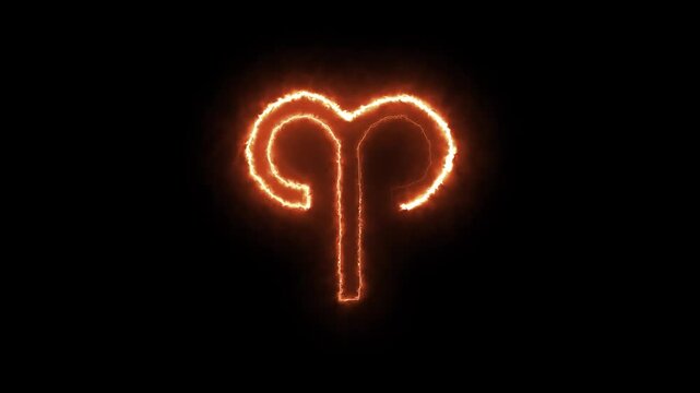 Neon horoscope icon for aries. Fiery animation of the fire sun sign.