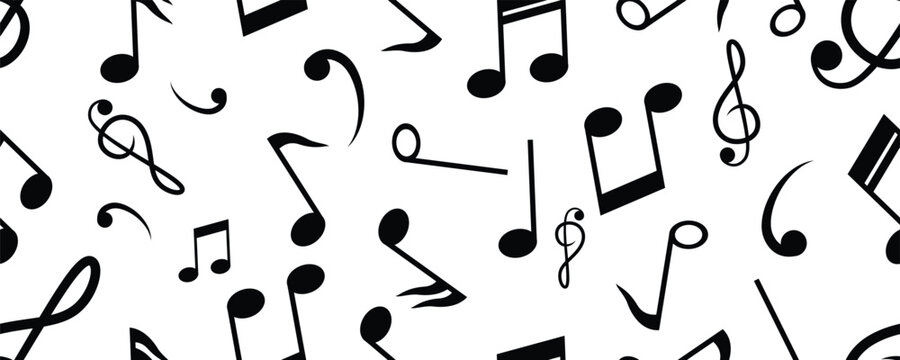 Musical notes pattern black and white seamless repeat for creative projects